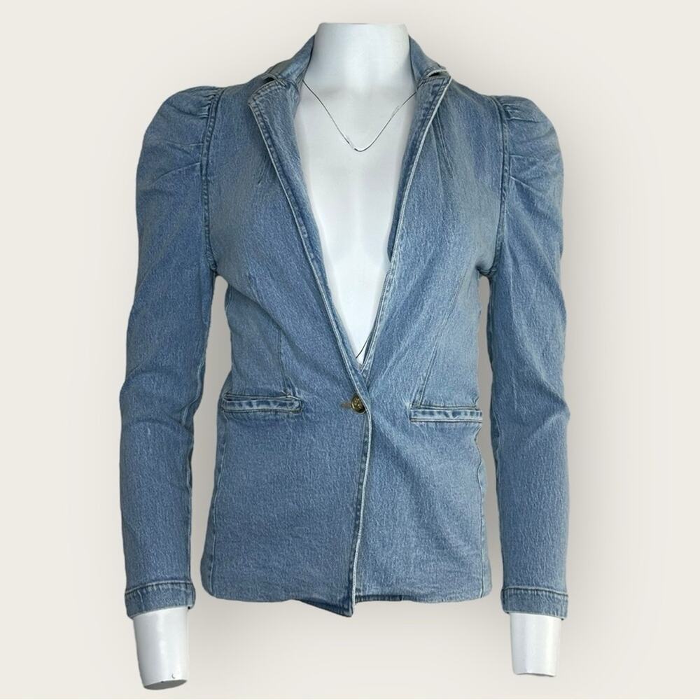 NWT | Elan | Puff Sleeve Denim Jacket | Blue | Medium - Picture 2 of 13